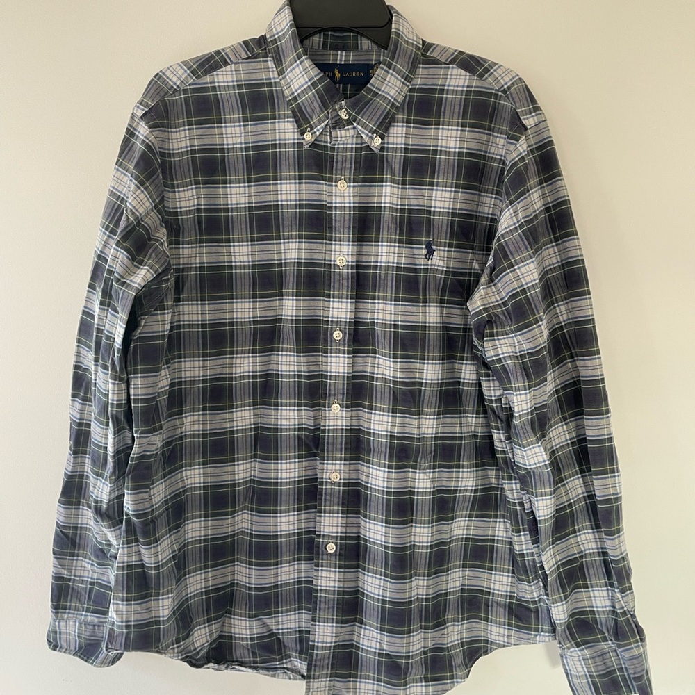 Ralph Lauren Men’s Plaid Blue Green Button Down Dress Shirt XL